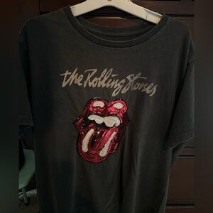 Lucky Brand Black Rolling Stones Sequin Tongue Short Sleeve Tee